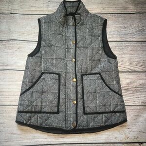 Blue Rain Quilted Down Vest‎ Womens Size Medium Pockets Herringbone Black Gray